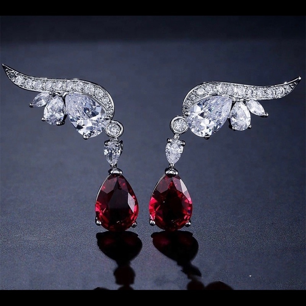 Angel Shape Sapphire Blue Drop Earrings